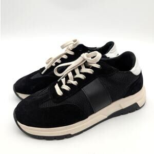 PAIGE Maya Mixed Media Sneaker Shoes Round Toe Women's Black Size US6 EU36.5